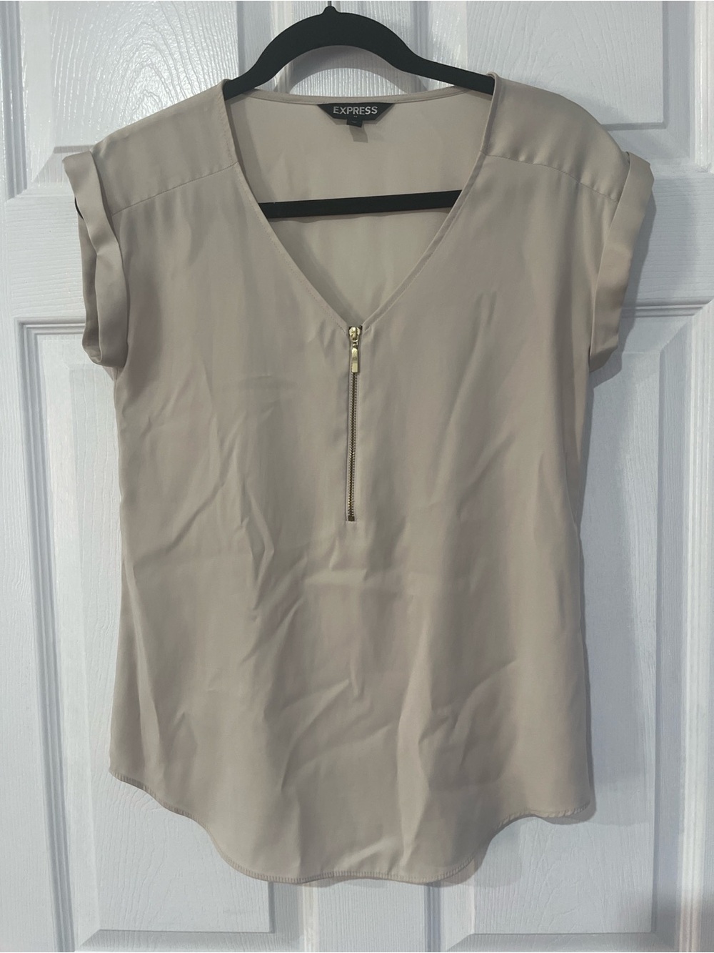Express Taupe V-Neck Zip Front Blouse